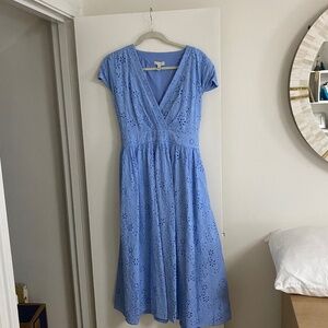 Monique Lhuillier Womens Eyelet Midi Dress, Blue